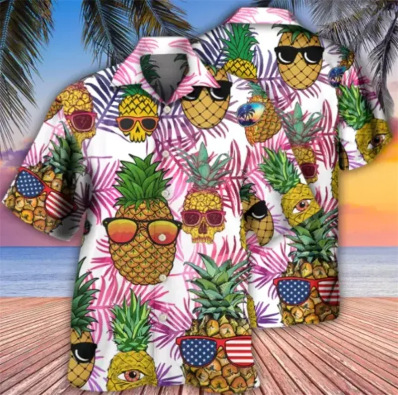 Новинка модные мужские пляжные рубашки с изображением ананаса фруктов летние