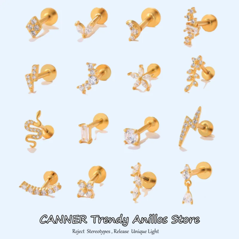 

CANNER 1 шт. 925 пробы Серебряное кольцо для губ с цирконом с внутренней резьбой для козелка завитка ушной раковины женское украшение