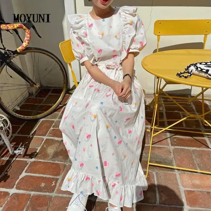 

Summer Floral Print Dress Women Elegant Temperament Designer Party Midi Dress Female Holiday Outdoor Kawaii Korean Dress 2021