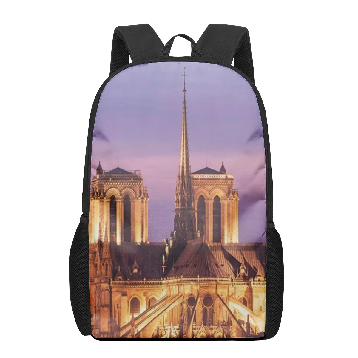 scenery Notre Dame de Paris 3D Print School Backpack for Boys Girls Teenager Kids Book Bag Casual Shoulder Bags 16Inch Satchel M