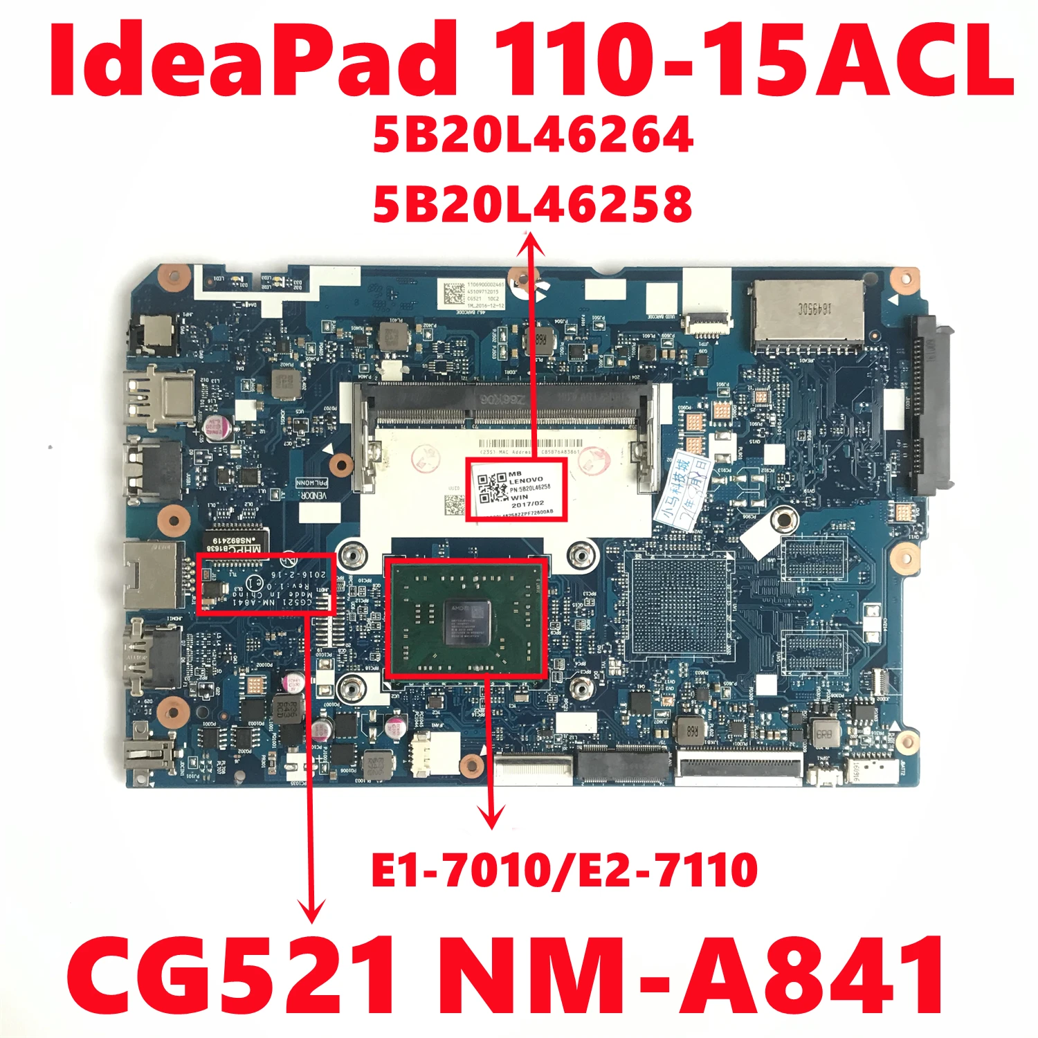 5B20L46264 5B20L46258 для ноутбука Lenovo IdeaPad 110-15ACL материнская плата CG521 Φ с фонариком DDR3 100%