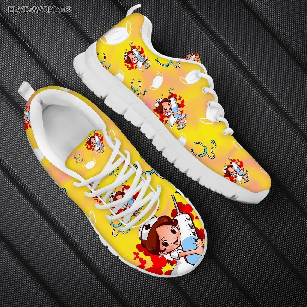 

ELVISWORDS Fancy Nurse Print Sneakers Running Shoes Sneaker Custom Ladies Walking Style Shoes For Women zapatillas mujer 2022