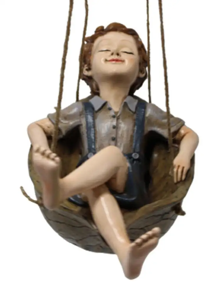 

3D Forest Elf Walnut Cartoon Swing Boy Pendant Hand-painted Resin Pendant Garden Series Outdoor Creative Decoration