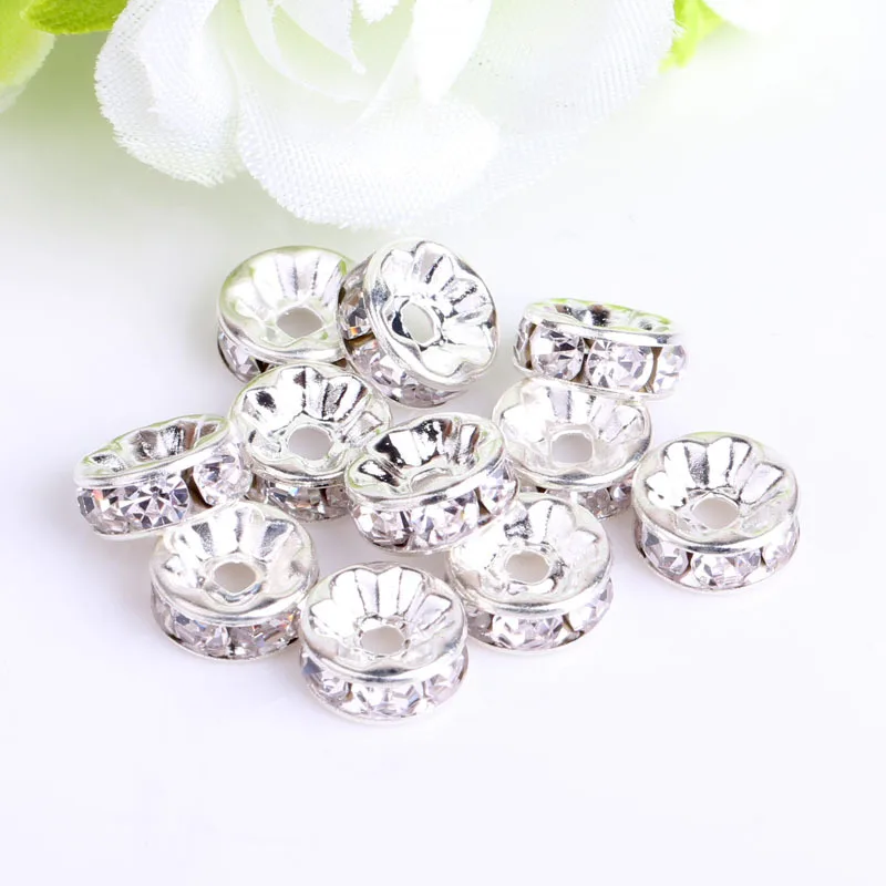 

20pcs 6/8/10/12mm Bling Ring Bead Colored Bracelet With Diamond Spacer Wheel