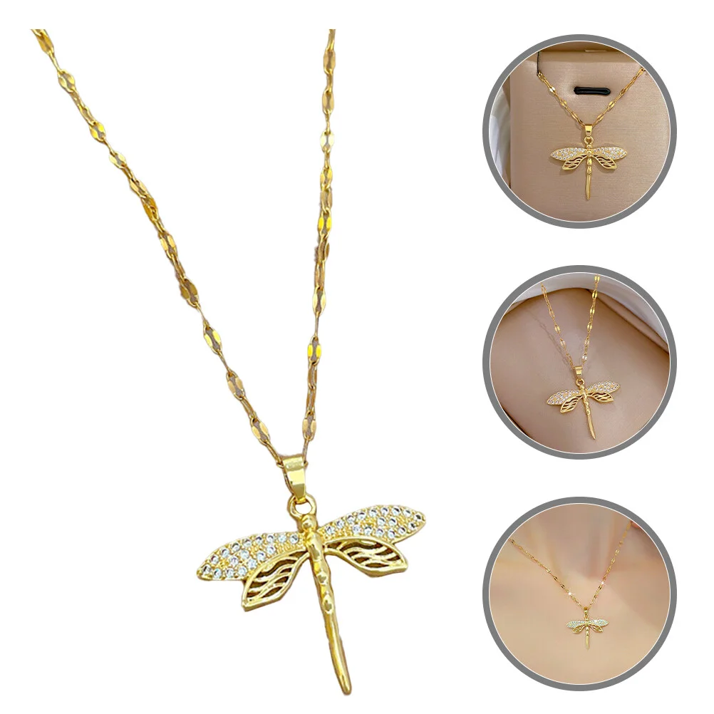 

Dragonfly Necklaces Pendant Women Clavicle Chain Choker Girls Emptiness Delicate Titanium Steel Miss