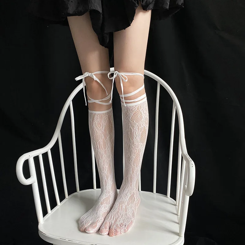 Lolita Split Toe Socks Strappy Fishnet Stockings Ins Tide Cool Girl JK Knee Socks Japanese Lolita Jk Long Socks Knee High Socks