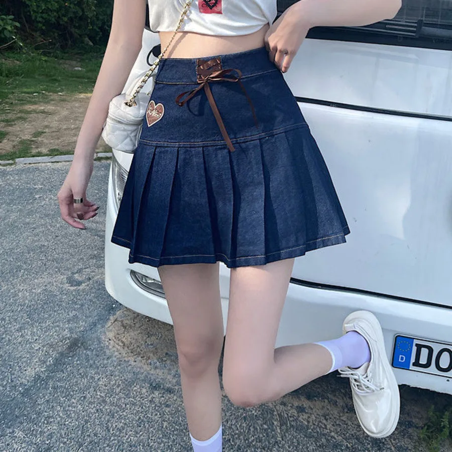 

Джинсовые шорты, юбки для девочек Y2K, женские мини-юбки с сердцем Unif, летняя винтажная Милая школьная форма для девочек в стиле Харадзюку, модная одежда Kawaii