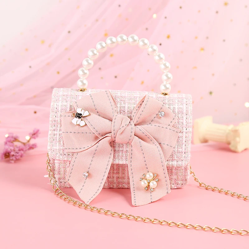 Korean Style Girl Princess Bag Cute Linen Crossbody Bags for Girls Bowknot Hand Bags Toddler Purses and Handbags Gift