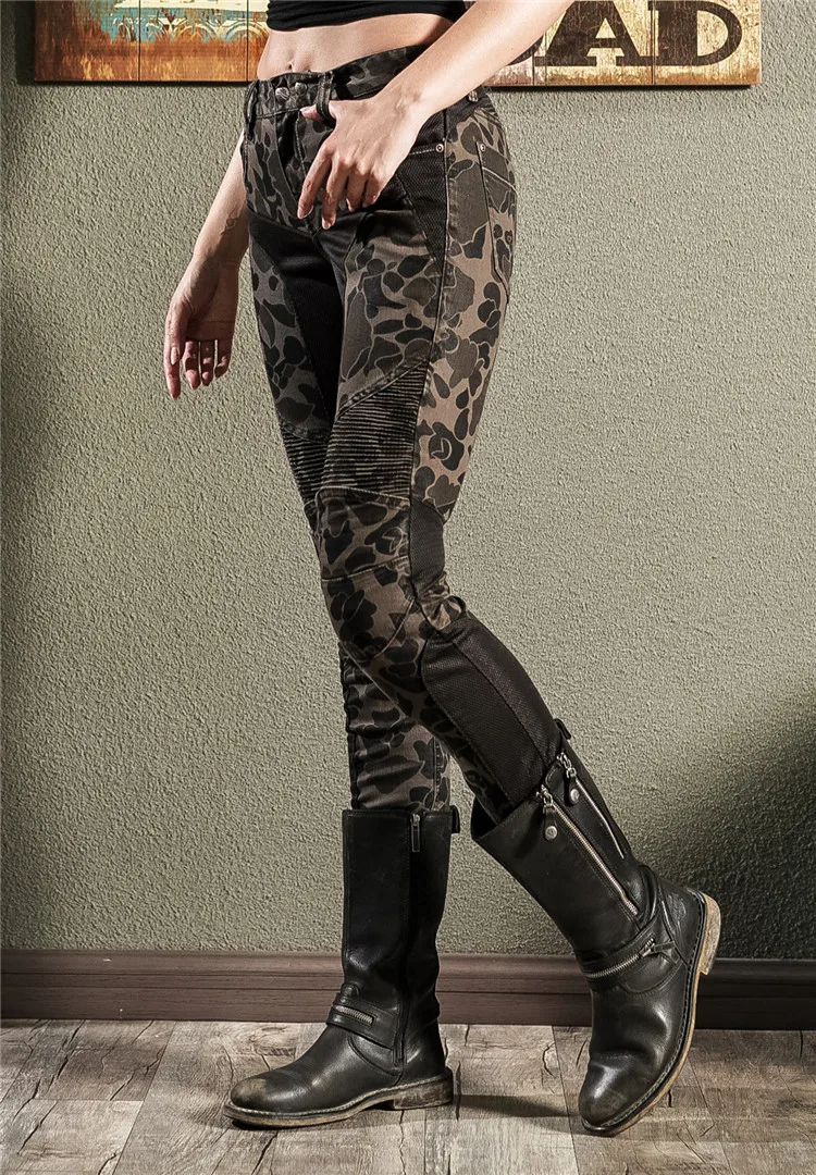 Камуфляжные удобные мотоциклетные джинсы Uglybros женские уличные мотобрюки для