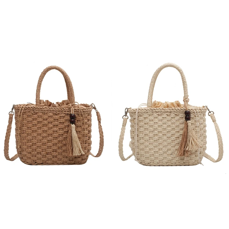 

Fashion Tassel Straw Handbag Hand-Woven Rattan Bag Woven Purse Wicker Beach Bag Bohemia Shoulder Messenger Bags