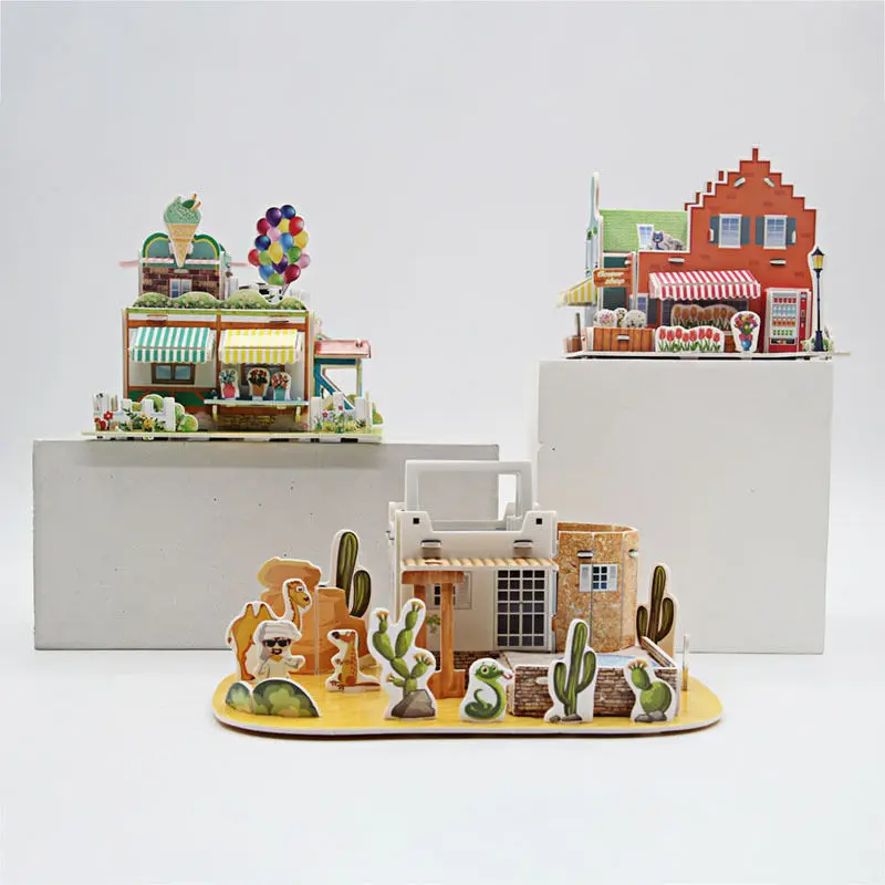 

Kids 3D Stereo Puzzle Cartoon House Castle Building Model DIY Handmade Early Learning Educational Toys Gift for Children