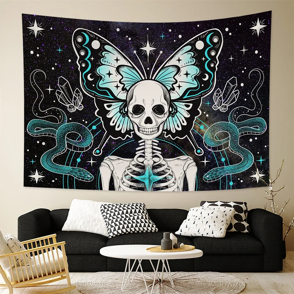 Психоделическая бабочка Череп Змея гобелен на стену Мандала Богемный Хиппи