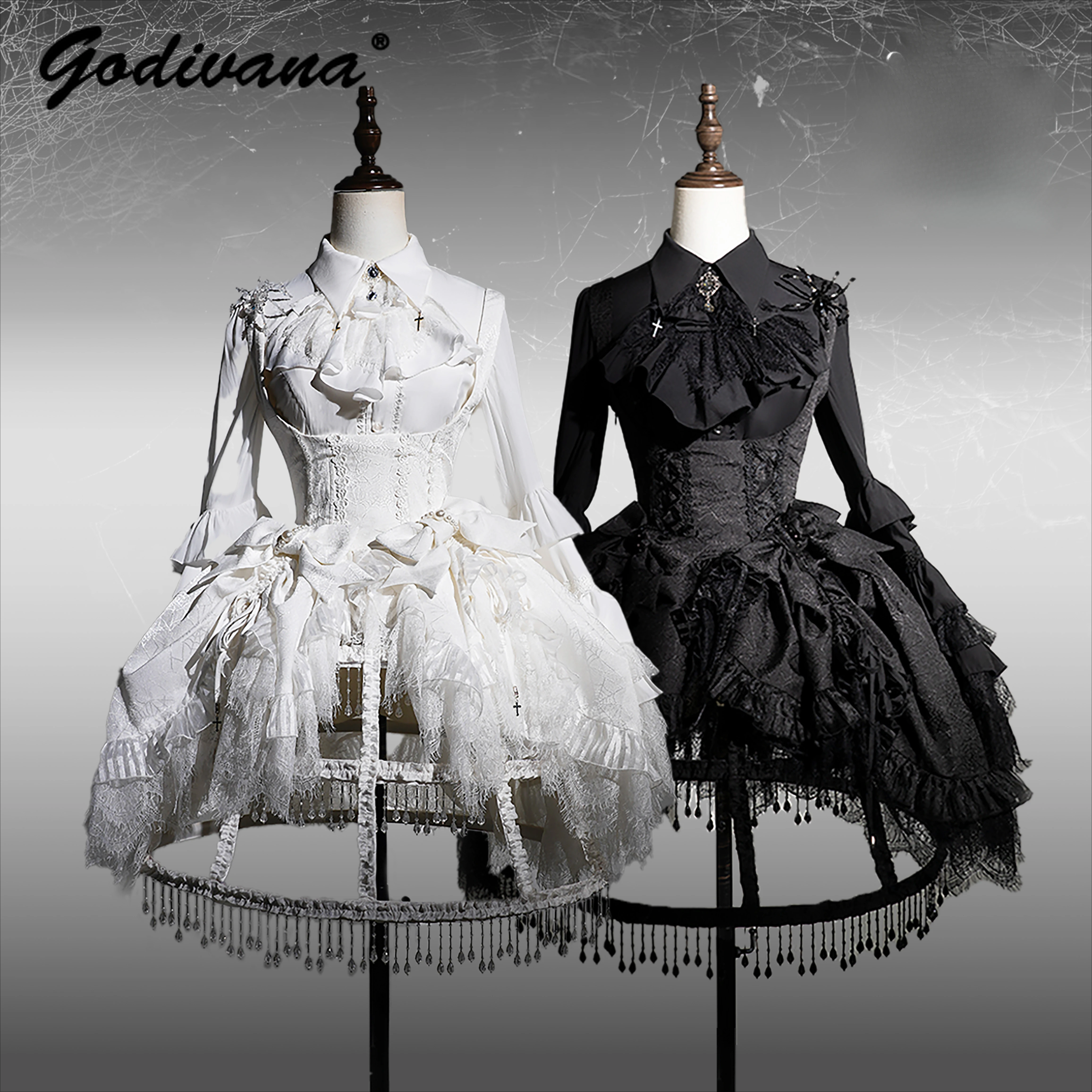 Готический комплект платья Лолиты оригинальный с поддержкой груди кружевной