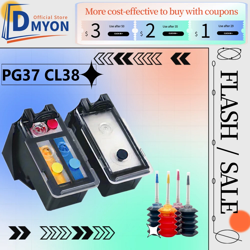 

DMYON PG37 CL38 pg37 Cartridge for Printer Ink Compatible for Canon PIXMA MX300 MX310 IP1800 IP1900 IP2500 IP2600 MP 140 190 210