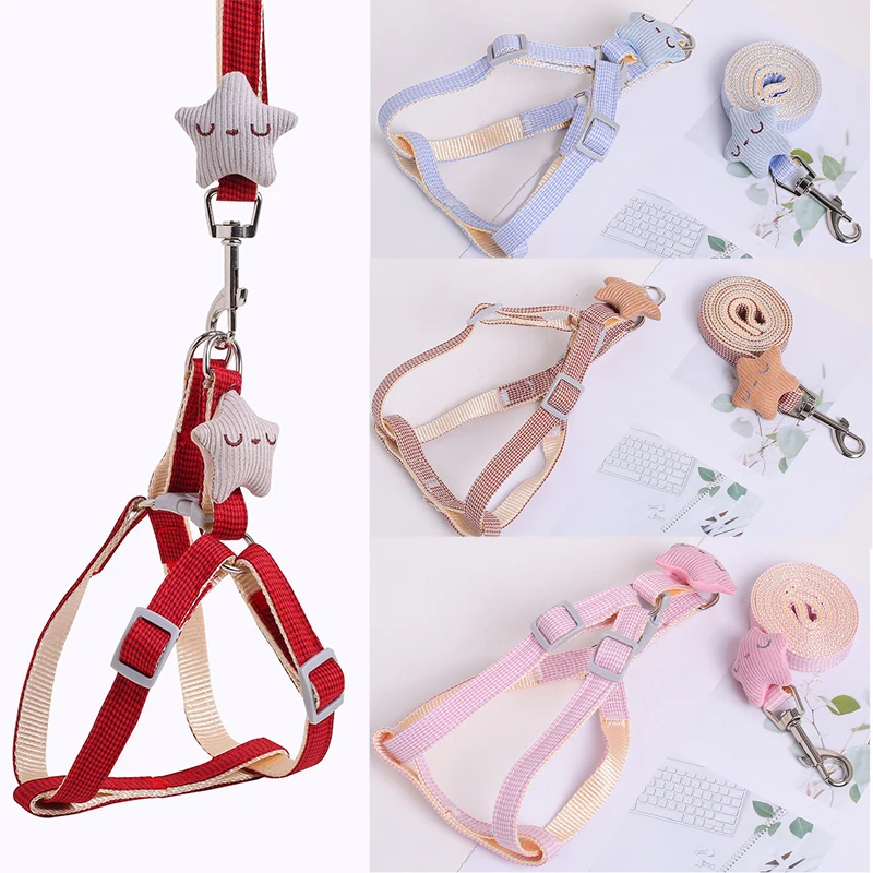 

Шлейка со звездами для домашних животных, регулируемый дышащий жилет, поводок для щенков и кошек, товары для улицы, для прогулок