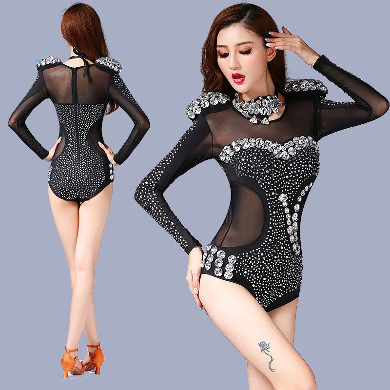 

Fashion Sparkling Diamond Sexy Female Singer Dj Costume One Piece Costumes Dance Costume Roupa Feminina Singer Costume