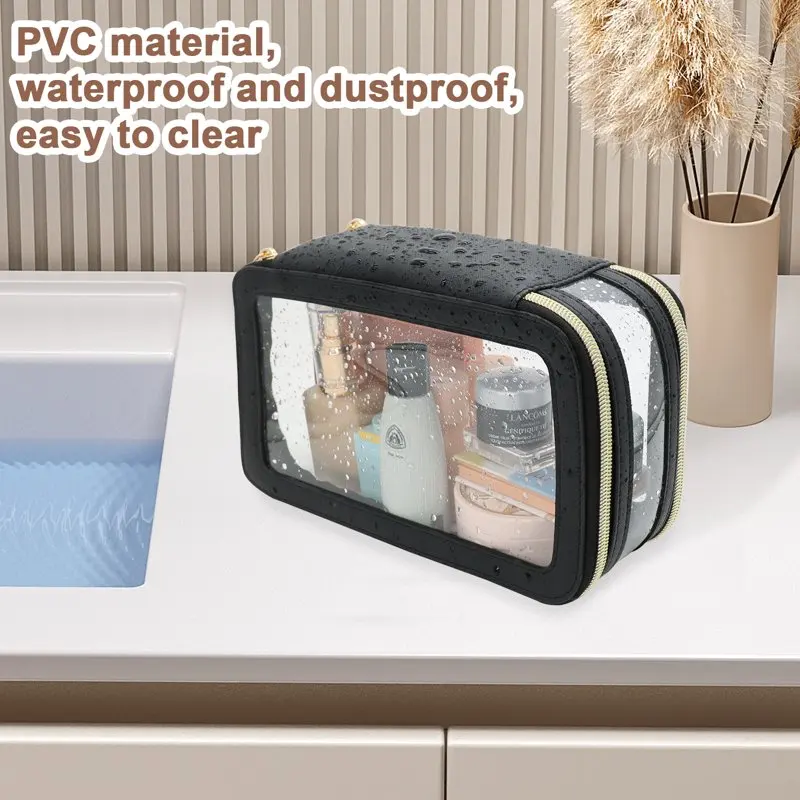 Clear Makeup Bags Travel Makeup Bag Waterproof Cosmetic Bags for Woman with Zipper Black Mountdog