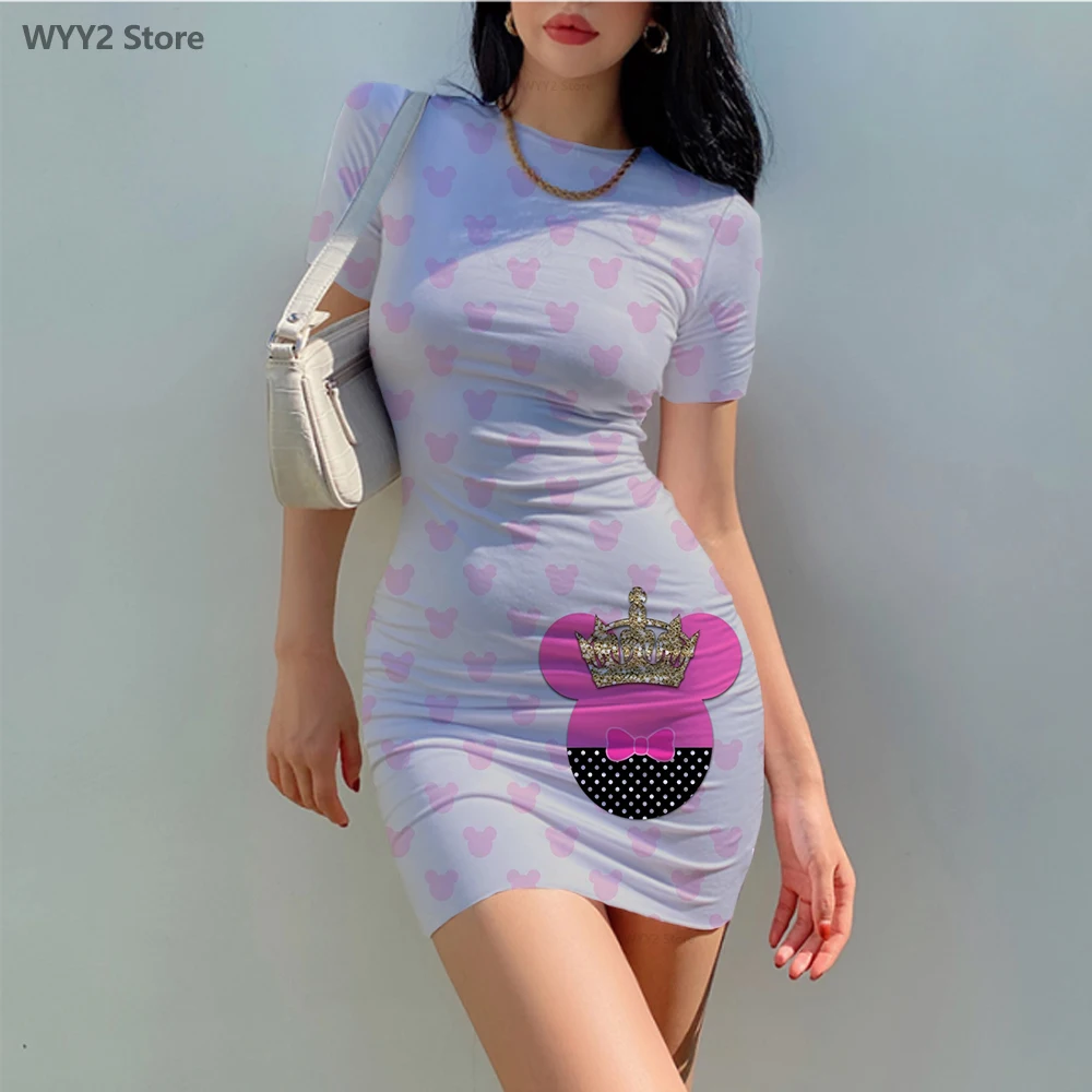 

Disney Mickey Minnie Mouse Avatar Ladies Casual Girl Party Dress Sexy Long Cartoon Print Summer Ladies Skinny Dress Costume