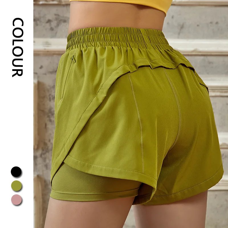 Withered 2023 Fashion Ladies Solid Fake Two Pieces Yoga Fitness Sports Shorts Women Outdoor Sports Loose Casual Bermuda Shorts