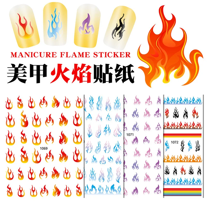 

1pcs New 3D Fire Flame Nail Stickers Backglue Slider Ultra Thin Gold Black Summer Manicure Decals DIY Nail Art Decorations Tool