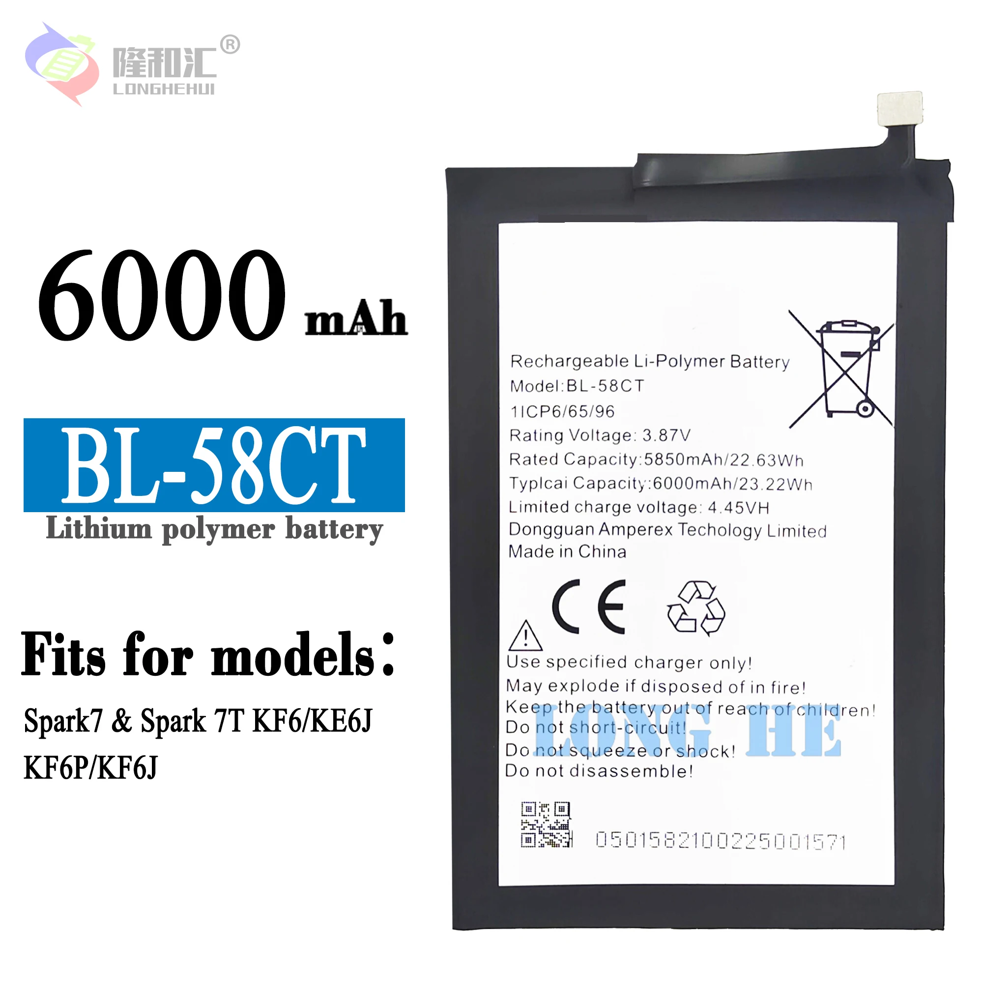 

Original BL-58CT 6000mAh Replacement Battery For TECNO KF6 Spark7 KE6J Spark 7T KF6P KF6J Mobile phone Batteries