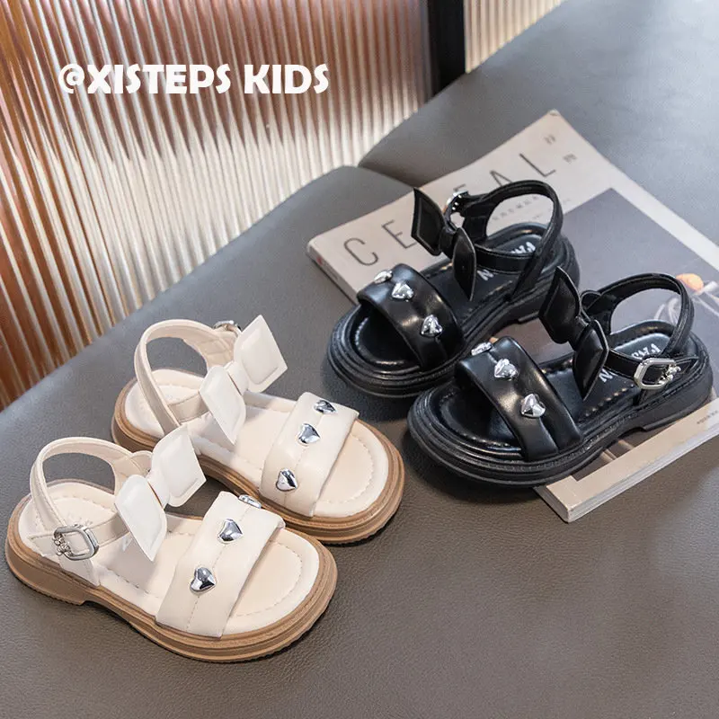 

Soft Leather Sandals for Kids Girls 3-12Y Toddler Princess Girls Summer Beach Shoes Black Beige Non-slip Platform Sandals