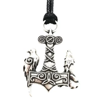 viking jewelry mjolnir pendant thor hammer amulet wolf and raven talisman necklace