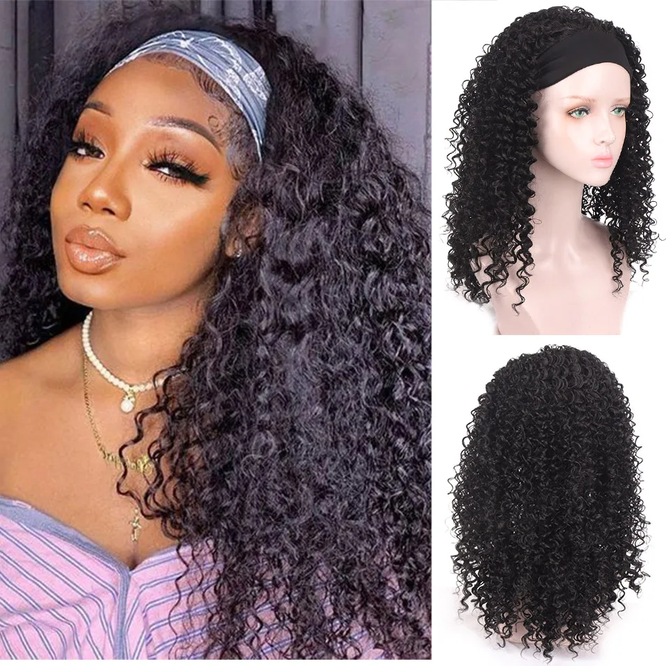 

HOUYAN синтетический шелковый шарф головная повязка черные женские длинные афро кудрявые вьющиеся волосы искусственные африканские вьющиеся...