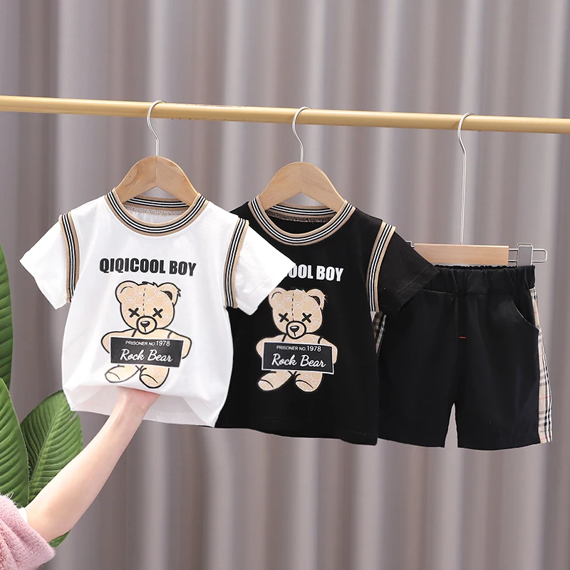 

New Baby Boys Girls Cartoon Bear T Shirt Shorts Summer Children Outing Clothes 2Pcs/sets Infant Kids Toddler Tracksuits 0-5Years
