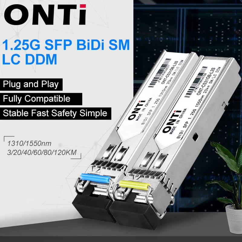 ONTi Gigabit SFP Module SM LC WDM 1.25G Bidi Single Mode Fiber Optical Transceiver Compatible with Cisco Switch