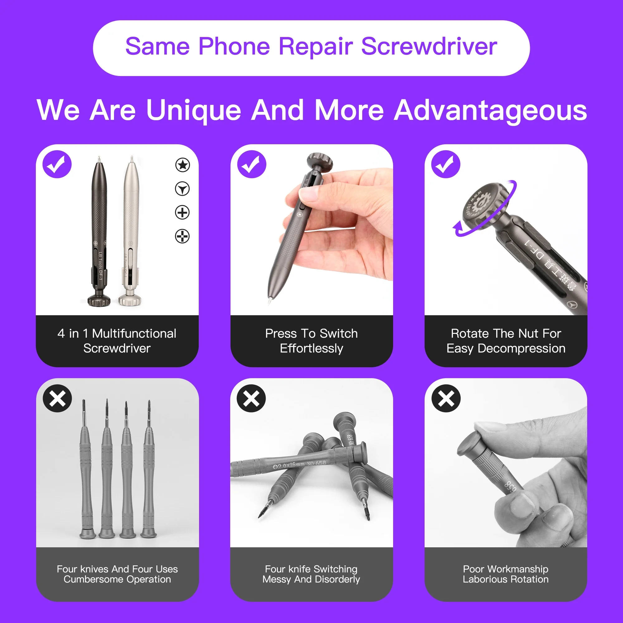 Многофункциональная Отвертка Luban DF-1 Dongfeng 4-в-1 С Магнитным Наконечником Для