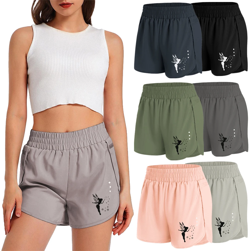 

Женские шорты с принтом Little Elf, шорты с эластичной талией и скрытой молнией, карманы для спортзала, йоги, бега, уличные легкие дышащие шорты