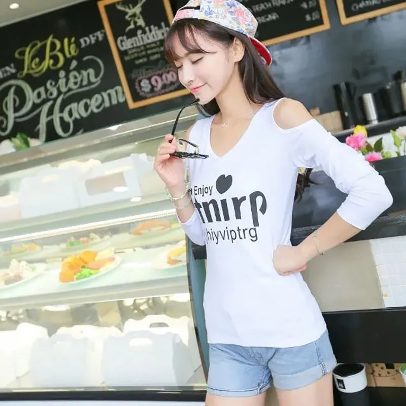 

Женская футболка с длинным рукавом на раннюю осень, хлопковая Женская приталенная рубашка с принтом, Женский облегающий Топ, майка, футболк...