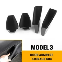 4pcs for tesla model 3 2017 2021 hidden car door storage organizer side armrest box handle tray holder container flockingabs