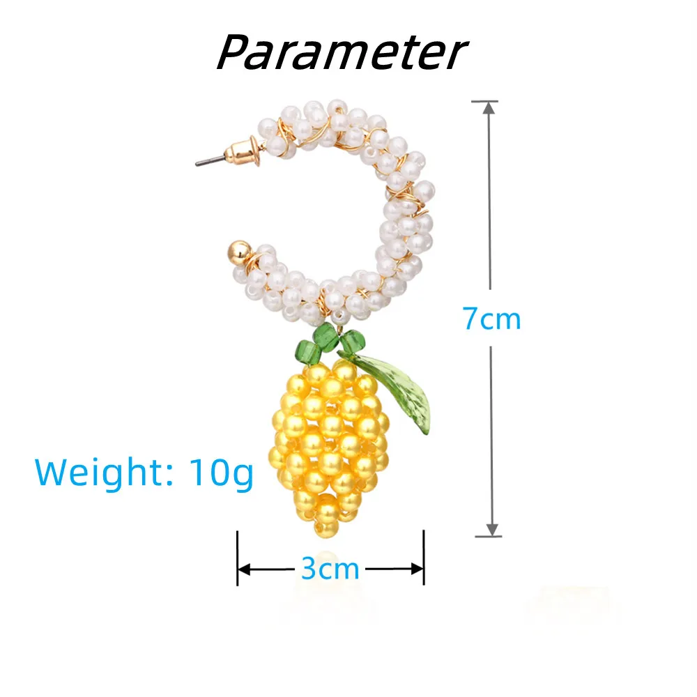 LuxHoney Fashion ZA Style Cute Hand-Knitting C-Shape Mini Pearl Beaded Hoop Earring for Women with Yellow Lemon Shape Bead Charm