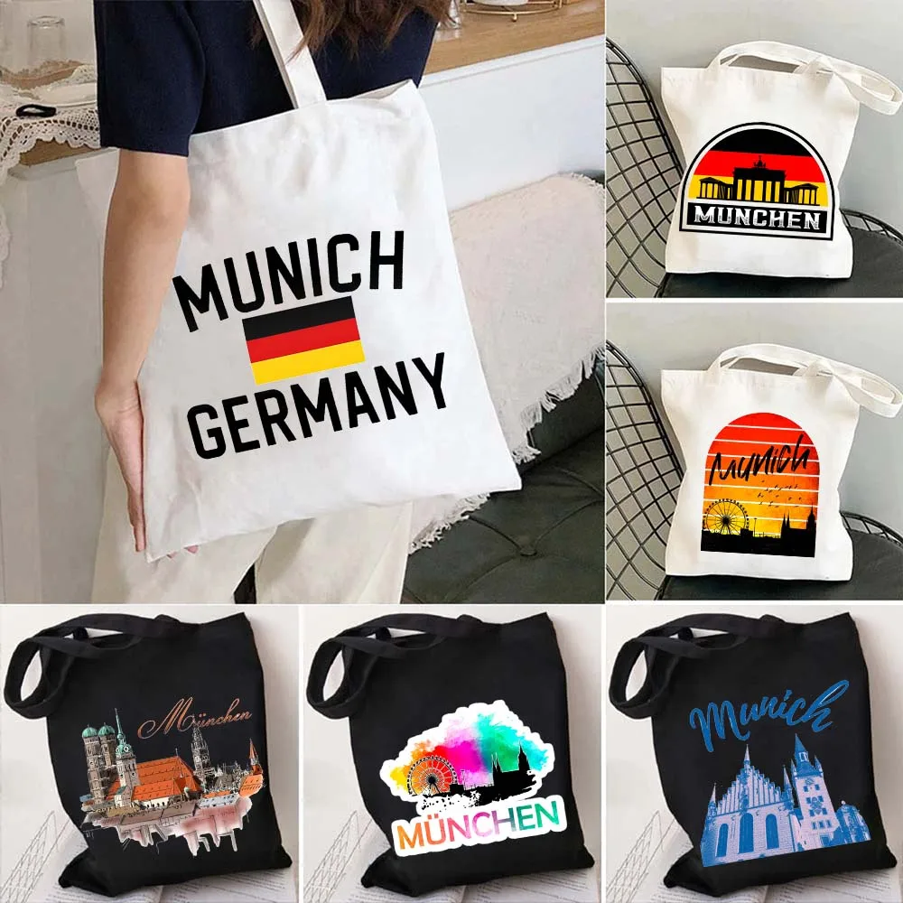 

Munich Germany Flag Map Skyline Shopping Canvas Totes Bags Architecture Old Town Hall German Landmark Cityscape Shopper Handbags