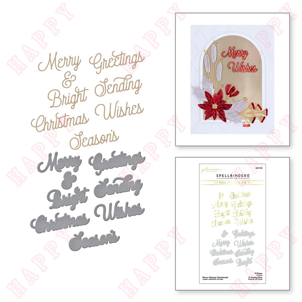 

2022 New Cut Merry Glimmer Sentiments Hot Foil Plate Die Set Scrapbook Diary Decoration Background Template Diy Greet Card Mould