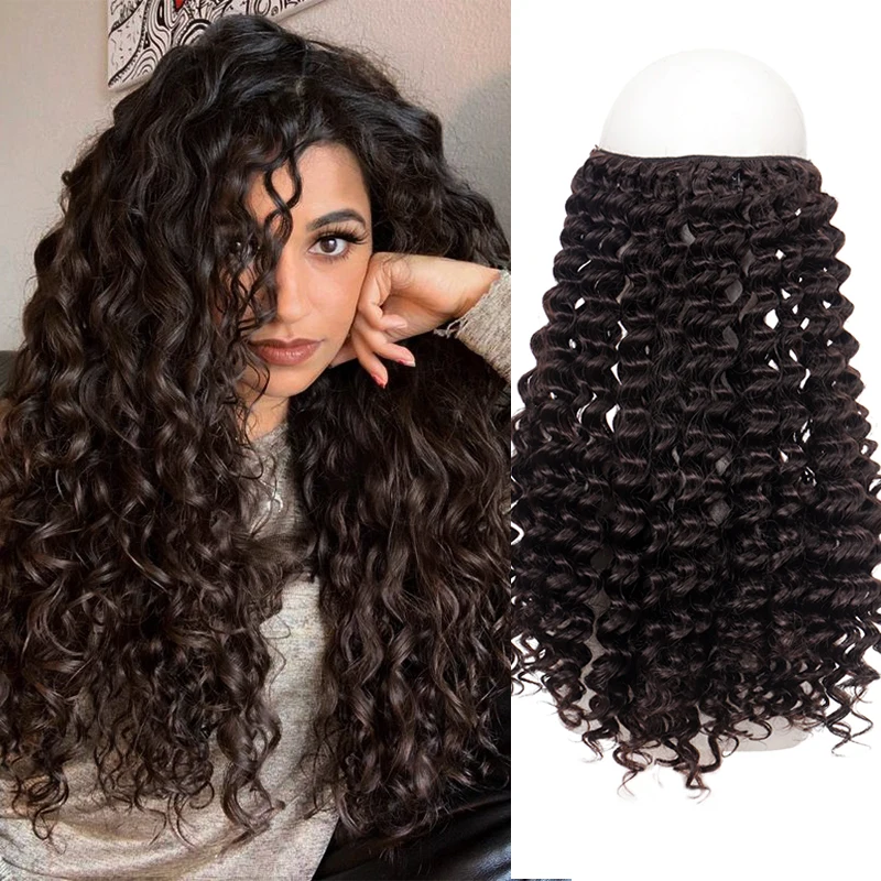 XG Natural Synthetic Hair Extension Clipless Invisible Hair Extension Ombre Black Curly Long Wig for Women Hair Extensions