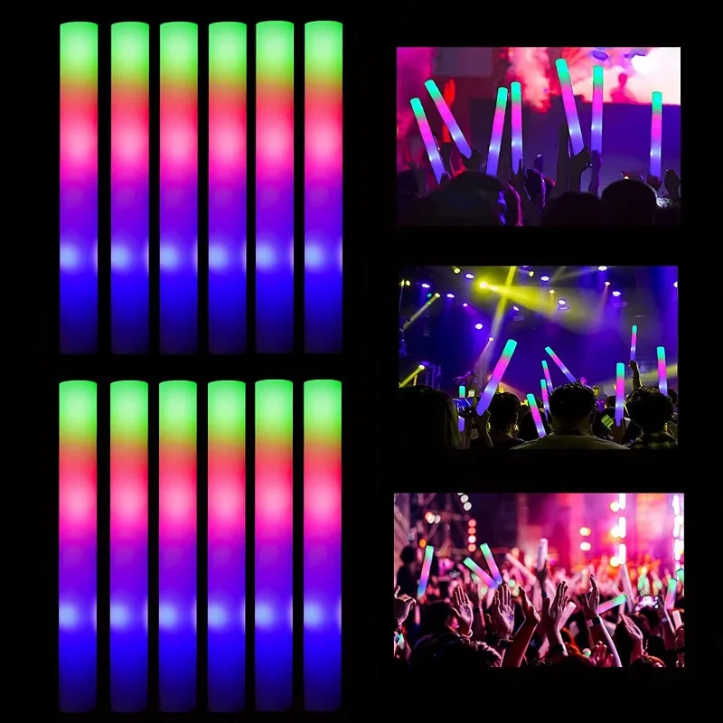 

60pcs LED Foam Glow Sticks Flashing Glow Batons Cheer Tube Glow in The Dark Wedding Party Supplies 3 Modes Flashing Stick Toys
