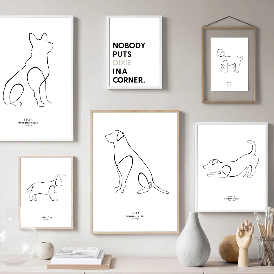 

Abstract Line Cute Pet Dog Cat Personalized Name Date Nordic Posters And Prints Wall Art Canvas Painting Home Decor Pictures