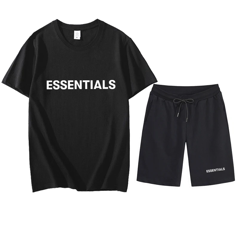 

100% pure cotton men's T-shirt and shorts set, ESSENTIALS, high-quality fashionable oversized women's two-piece sportswear