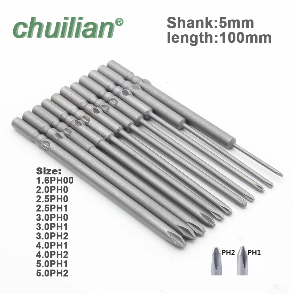 

11PCS 801 PH1 PH2 Shank 5mm Magnetic Round Phillips Cross Head Screwdriver Bit Set Hand Tools Long 100mm