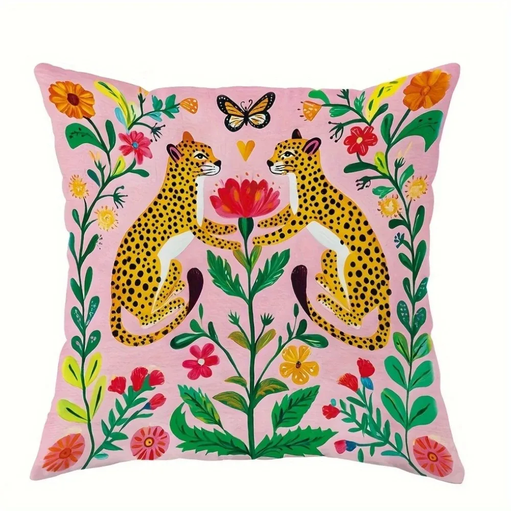 

Home Decor Colorful Floral & Animal Pattern Pillow Covers Pattern Cushion Cover Suitable For Sofa Bedroom Car Pillow Cover
