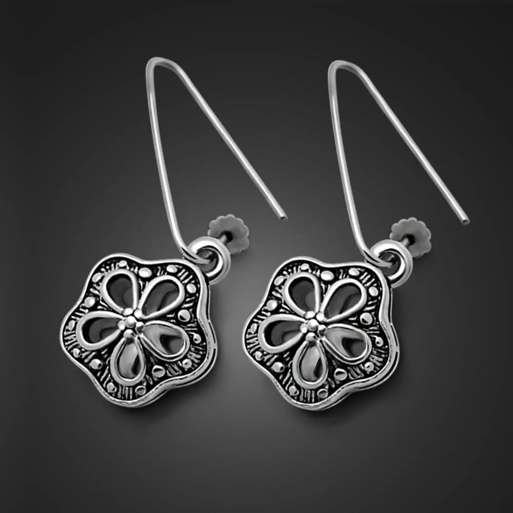 

Vintage Plum Flower Earrings 100% 925 Sterling Silver Woman Fashion Hollow Pattern Flowers Eardrop CharmJewelry Gifts