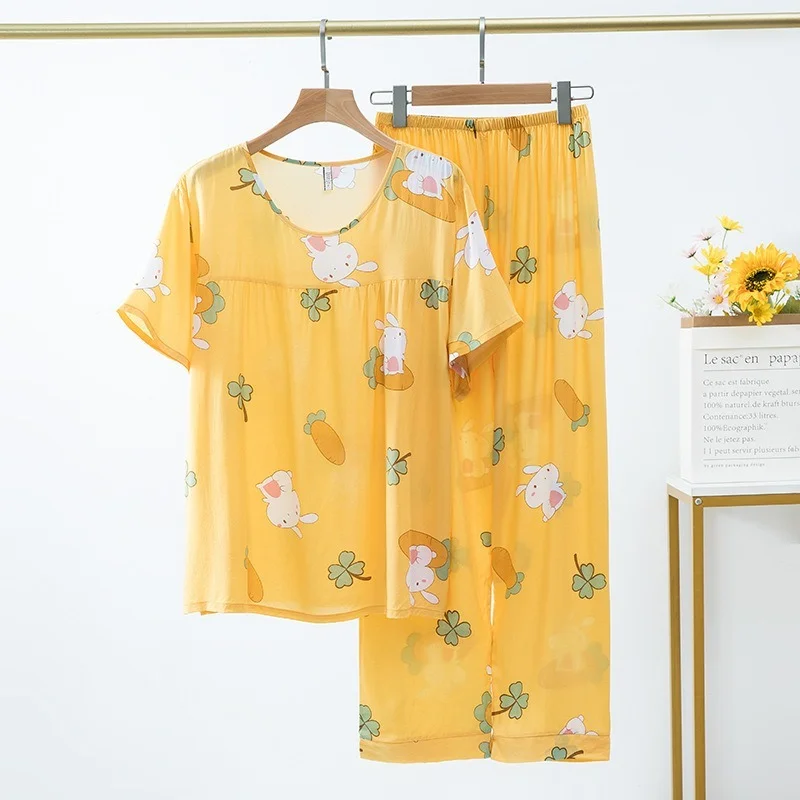 Women Pajamas Sets Soft Nightwear Summer Short Sleeve Pyjamas Animal Birld Print Sleepwear Female Pijamas Mujer