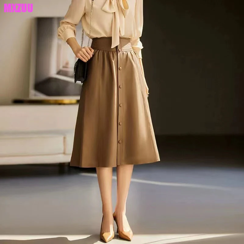 Юбка женская из 100% натуральной кожи Осень-зима однобортная изысканная и простая