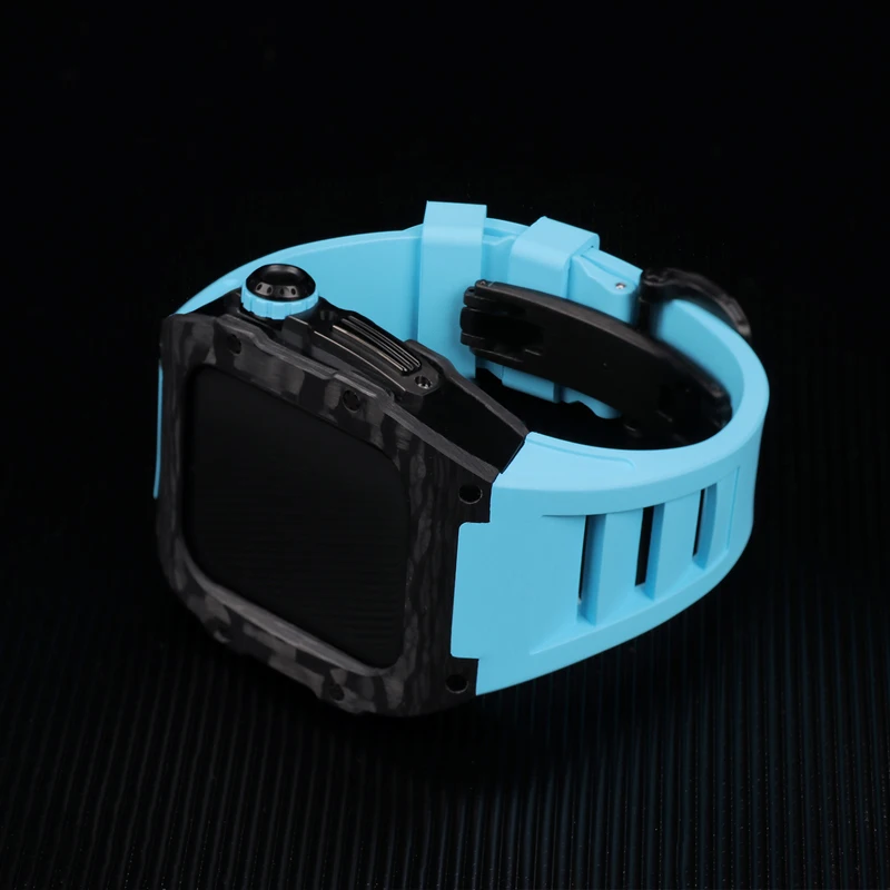Carbon Fiber Case For Apple Watch 8 7 45mm Rubber Strap Luxury Carbon Set Frame Bezel Modification Kit for iWatch 6 5 4 SE 44mm