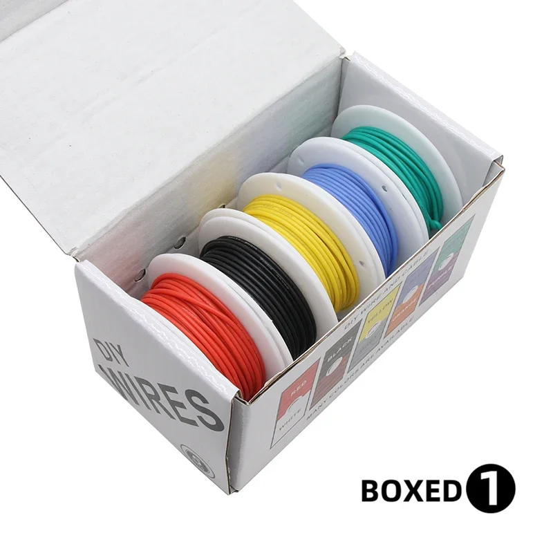 

Термостойкий мягкий силиконовый провод 30/28/26/24/22/20/18/16 AWG, многожильный электрический кабель, гибкие луженые медные провода, комплекты в штучной упаковке