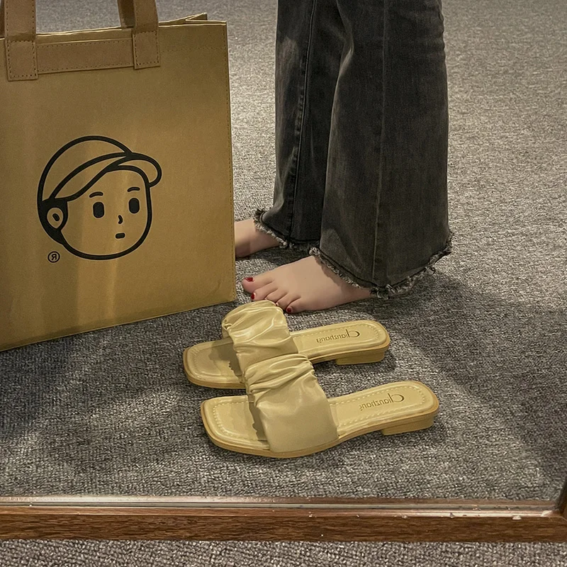 

Шлепанцы женские из ПУ кожи, мягкие массажные тапки, без каблука, резиновая подошва, повседневная обувь для отдыха в римском стиле, домашние ...