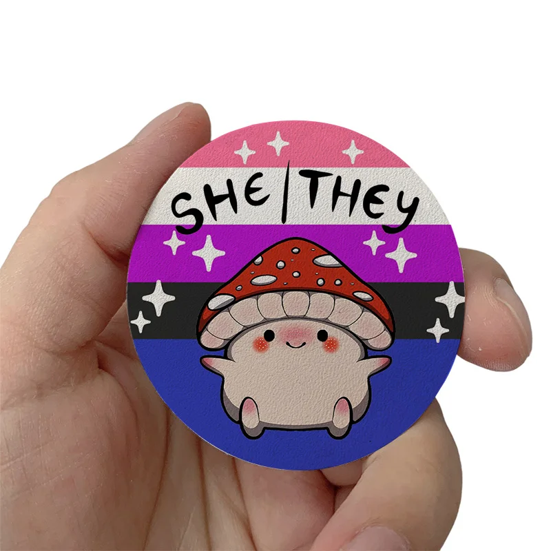 

Genderfluid pride Mushroom pronoun she they Cute Patches Clothes Hats Jackets Patch Stickers Iron On Patches Leather Stickers
